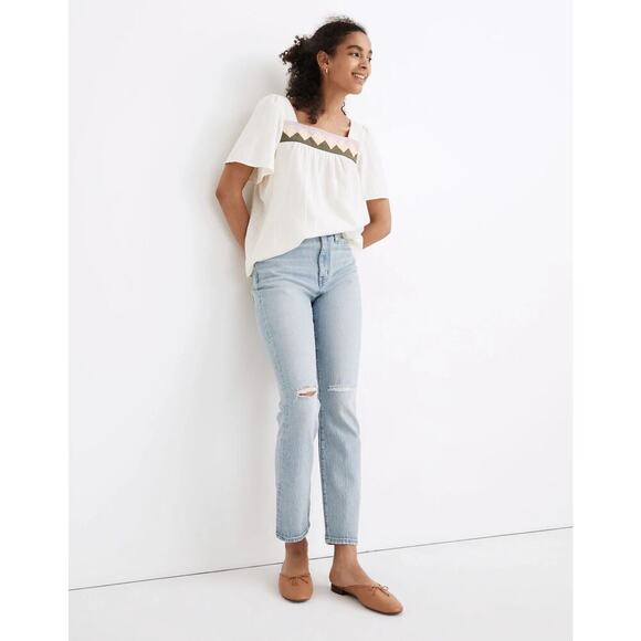 MADEWELL The High-Rise Slim Crop Boyjean Dumas Wash Ripped Edition Size 24 - Picture 2 of 12